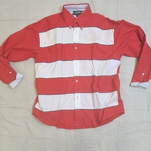 Tommy Hilfiger Red and White Striped Casual Shirt